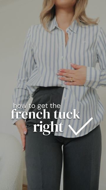 Lydia Rose on Instagram: "My French tuck TRICK ✔️ •⁠ #fashiontips #fashionhacks #styletips #stylehacks #fashionhelp" French Tuck Shirt Women, French Tuck Shirt How To, How To Tuck A Shirt, Lydia Rose, French Tuck, Outfit 2022, Shirt Tucked In, Camping Shirt, Fashion Help