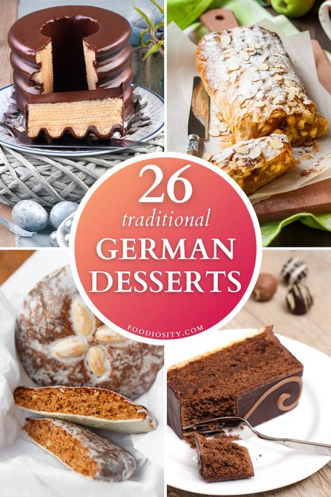 Satisfy your sweet tooth with our list of 26 traditional German desserts, a delightful journey through Germany's rich dessert heritage. From the world-renowned Black Forest Cake and creamy Bavarian Cream to the festive Stollen (Christmas bread) and delicate Apfelstrudel (apple strudel), each dessert offers a unique taste of German tradition. Click to explore these delicious recipes and indulge in the sweetness of Germany! Octoberfest Dessert Ideas, German Strudel Recipes, Strudel Recipes Germany, German Dessert Recipes, Germany Recipes, Traditional German Desserts, German Pastries, Festive Bread, German Christmas Food