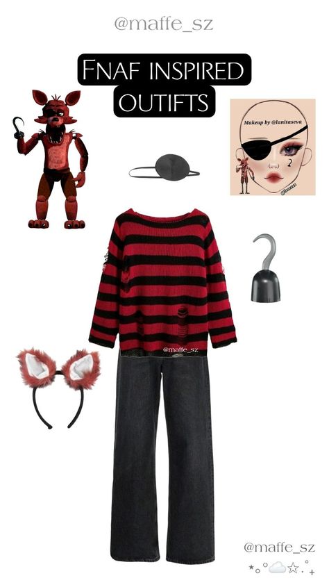 fnafhalloweenoutifts ideasfive nigths at freddyexplorefoxy Fnaf Inspired Outfits Foxy, Fnaf Clothes Outfits, Foxy Fnaf Costume, Easy Fnaf Cosplay, Fnaf Themed Outfits, Freddy Cosplay Fnaf, Fnaf Costume Ideas, Fnaf Movie Outfit Ideas, Foxy Cosplay Fnaf