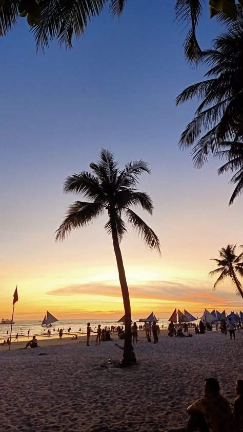 boracay sunset Philippines beautiful coconut tree Aklan Philippines Photography, Boracay Prank Photo, Boracay Beach Aesthetic, Vision Board Philippines, Boracay Island Philippines, Philippine Wallpaper, Boracay Philippines Aesthetic, Filipino Islands, Phillipines Aesthetic