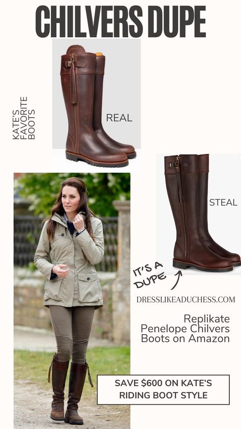 Kate Middleton penelope chilvers riding boots lookalike on amazon Kate Middleton Brown Boots, Kate Middleton Boots Outfit, Penelope Chilvers Boots Outfit, Penelope Chilvers Boots, Kate Middleton Country Style, Kate Middleton Capsule Wardrobe, Riding Boots Outfit 2023, Equestrian Boots Outfit, Kate Middleton Boots