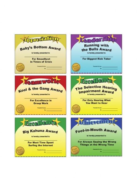 office gag certificates - Google Search Funny Certificates Awards For Friends, Fun Awards For Employees, Funny Teacher Awards, Funny Office Awards, Funny Employee Awards, Funny Awards Certificates, Senior Superlatives, Funny Certificates, Staff Awards