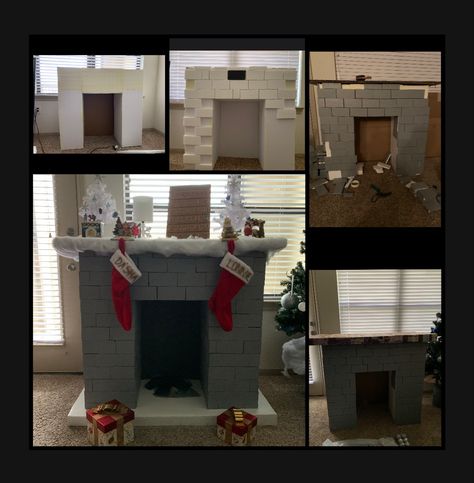 Things used : -cardboard boxes -masking tape : to make the fire place -styrofoam -paint : to make the bricks -double sided tape :to place bricks -newspaper/glue (paper mache) : for top & bottom base -led lights & drawer liners : for fire Let me know if you need extra help . 🥰 Diy Christmas Fireplace, Cardboard Fireplace, Styrofoam Crafts, Things To Make, Christmas Fireplace, Drawer Liners, Drawer Liner, Masking Tape, Cardboard Box