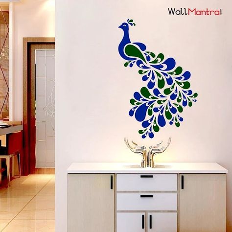 Beautiful peacock bird premium quality wall sticker: minimalist by wallmantra,minimalist | homify Peacock Wall Painting Ideas, Room Wall Drawings Artworks, Peacock Wall Painting, Cartoon Wall Painting Ideas, 3d Floral Wallpaper, Easy Wall Painting Ideas, Peacock Room Decor, Easy Wall Painting, Interior Design Japanese