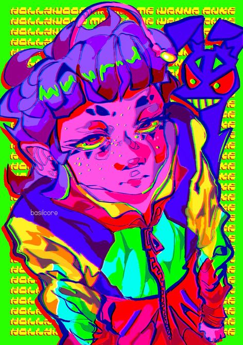 Bold Art Style, Funky Colorful Art, Vibrant Art Style, Eye Strain Color Palette, Glitch Reference, Hyperpop Art Style, Colorful Art Style, Hyperpop Character Design, Messy Coloring Art Style