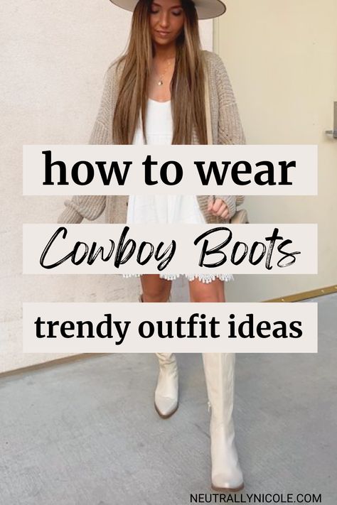 Cowboy Boot Looks For Women, Cowboy Boots Fall 2023, How To Dress Cowgirl Boots, How To Dress With Cowgirl Boots, Mid Calf Western Boots Outfit, Cowboy Boots 2023 Trend, Women’s Cowboy Boots With Jeans, Concert Outfits With Cowgirl Boots, Women’s Outfit With Cowboy Boots