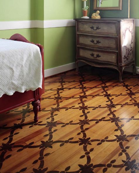 plywood floor stained with a stencil-- what a beautiful idea! Painted Plywood Floors, Stained Plywood, Painted Wood Floors, Plywood Floor, Floor Stain, Plywood Flooring, Painted Floor, Stenciled Floor, Diy Flooring