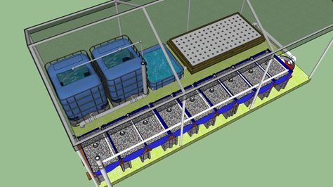 Large preview of 3D Model of Aquaponics 10 x 20 Greenhouse Fish Tank Aquaponics, Aquaculture Aquaponics, Microgreens Garden, Barrels Diy, Indoor Aquaponics, Aquaponics Greenhouse, Backyard Aquaponics, Garden Watering System, Fish Farm