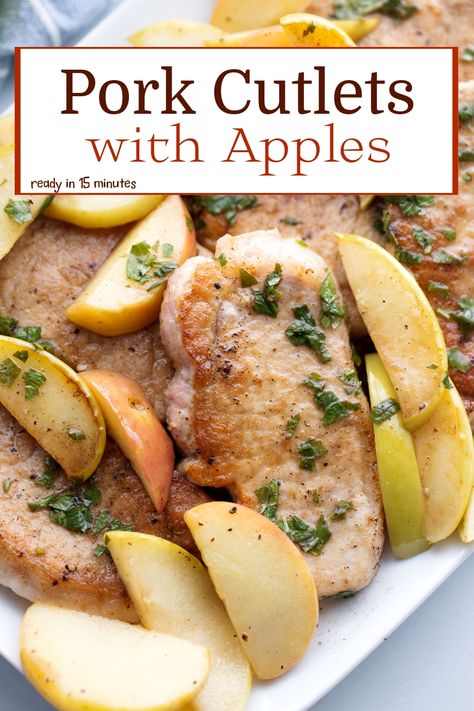 These pork cutlets with apples get a flavor boost from the mix of sweet and sour varieties. The apples add the perfect balance of sweetness and tang to complement the tender pork. via @cmpollak1 Pork Sirloin Cutlets Recipe, Pork Cutlet Recipes Easy, Pork Cutlet Recipes, Pork Cutlet, Pork Recipes For Dinner, Apple Pork, Juicy Pork Chops, Pork Roast Recipes, Chop Recipes