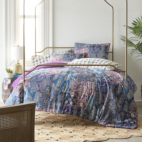 Quilt Sets Bedding Queen Size, Fun Comforter Sets, Van Asthetic, Jewel Tone Bedding, Amber Bedroom, Comfy Cozy Home, Purple Bedroom Decor, Purple Comforter, Bedroom Eclectic