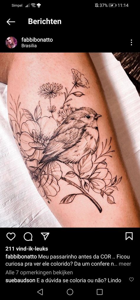 Floral With Bird Tattoo, Floral And Bird Sleeve Tattoo, Bird Floral Tattoo, Sparrow And Lily Tattoo, Bird Forearm Tattoo, Floral Spine Tattoo, Finch Tattoo, Tattoo Lily, Aster Flower Tattoos