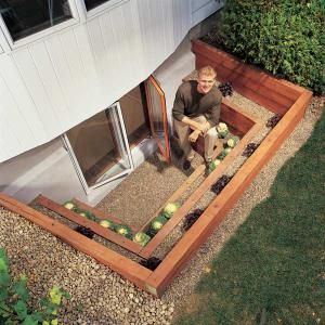 This an awesome idea!! Bring a flood of light into a dreary basement with a terraced window well. You also get an emergency escape route, planting beds and a view. Build this well as part of an egress window project or simply landscape an existing window well. Love! Townhouse Basement, Insulating Basement Walls, Egress Window Well, Basement Window Well, Rustic Basement, Basement Finishing, Egress Window, Window Well, Basement Windows