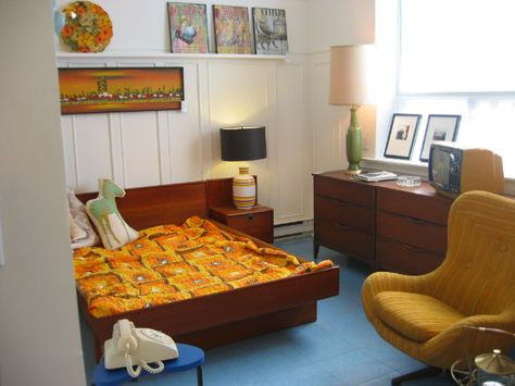 70s Style Bed Frame, 70s Bedframe, 70s Bed Frame, Orange Accents Bedroom, 80s Bed, 70's Bedroom, 70s Bed, 1970s Bedroom, Western Bed