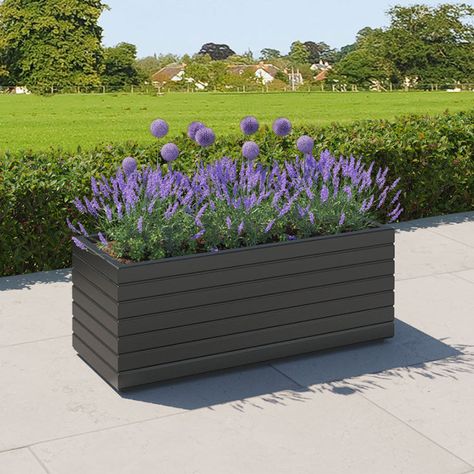 Grey Planters, Back Garden Landscaping, Dark Grey Colour, Gray Planter, Raised Flower Beds, Decorative Screens, Outdoor Gardens Design, Small Planter, Stone Material