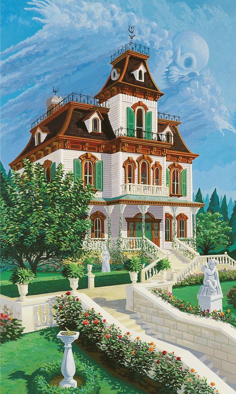 Julie Svendsen painting depicting what Phantom Manor would have looked like before it fell into ruin. Haunted Mansion Exterior, Haunted Manor, Disney Universe, Phantom Manor, Background Story, Casas The Sims 4, Sims Building, Disney Haunted Mansion, Sims House Plans