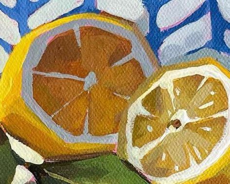 Vicki Mcgrath Art, Painting Exercises, Fruit Paintings, Lemon Art, Oil Painting Inspiration, Gouache Art, Fruit Painting, Daily Painting, Fruit Art