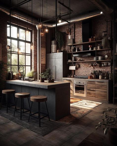 Small Industrial House Interiors, Industrial Condo Design, Industrial Modern Home, Industrial Condo, Modern Industrial House, Interior Industrial, Industrial Home Design, Condo Design, Monochromatic Color Scheme