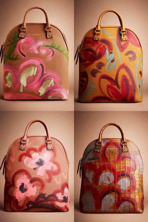 BURBERRY PRORSUM HAND-PAINTED BAGS FALL 2014 Leather Painting, Painted Leather Bag, Hand Painted Purses, Painted Handbag, Bag Painting, Painted Purse, Handpainted Bags, Painted Bags, Fur Accessories