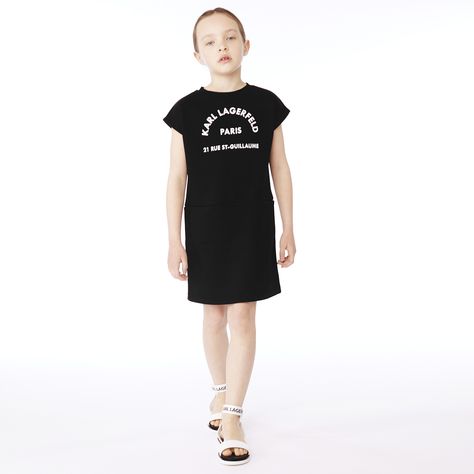 Dress Without Sleeves, Black Sweatshirt Dress, Karl Lagerfeld Kids, Designer Dresses For Kids, Sweat Dress, Black Logo, Sweatshirt Dress, Luxury Designer, Karl Lagerfeld