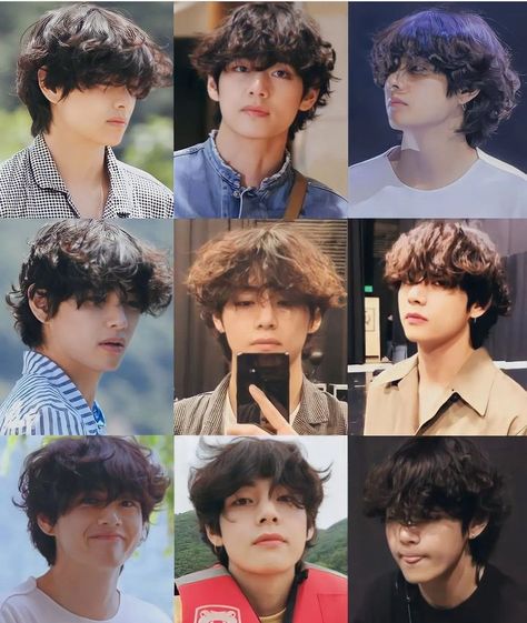 V Hairstyle, Taehyung Hair, Messy Hair Boy, Hairstyles Male, Tomboy Hairstyles, V Bta, Black Curly, Winter Bear, Fluffy Hair