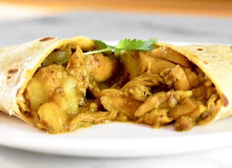 Trinidad Curry Rabbit Roti Trinidadian Roti, Trinidad Curry, Roti Wrap, Chicken Roti, Roti Bread, Scotch Bonnet, Bouillon Cube, Printable Numbers, Chicken Curry