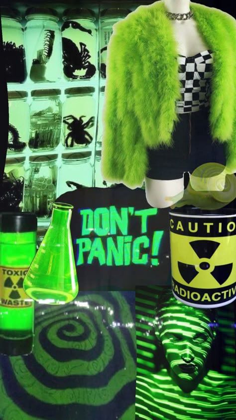 #radioactive #scifi #scifiaesthetic #limegreen Radioactive Costume, Toxic Waste Aesthetic, Radioactive Halloween, Radioactive Aesthetic, Dystopia Fashion, Type Of Aesthetics, Im Useless, Purple Mask, 2000s Core