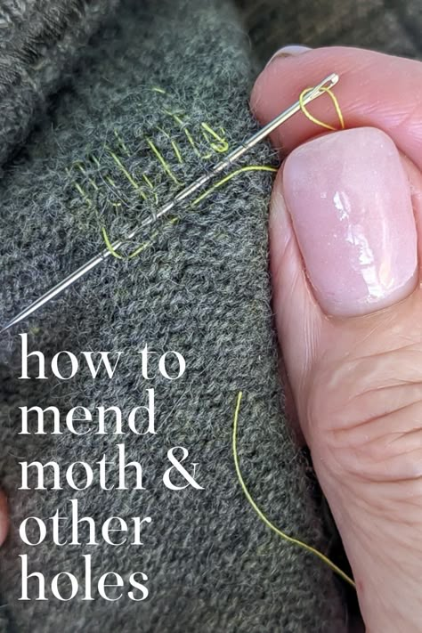 Mending A Hole In Knitting, Repair Moth Holes Wool, Moth Holes Repair, Mending Holes In Clothes, How To Darn Holes, Mending A Hole In Fabric, Mending Clothes By Hand, Sewing Holes In Clothes, Embroidery On Knitted Items