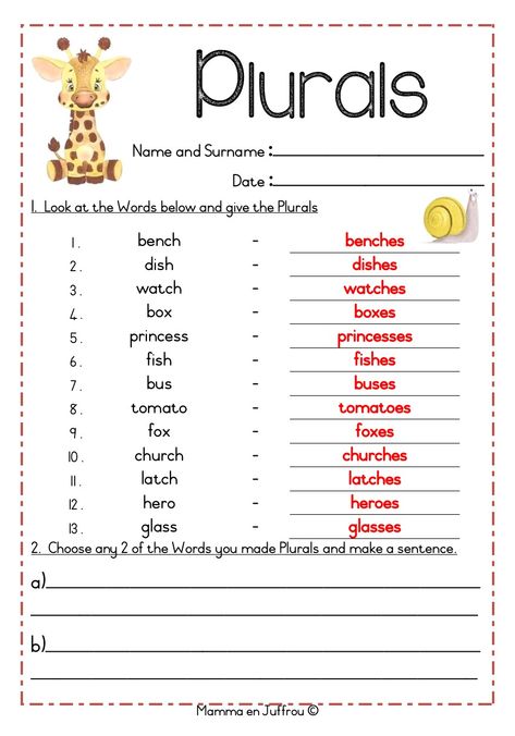 Work Sheets For 3rd Grade English, Grade 5 English, Plurals Worksheets, Plural Words, Singular Plural, Handwriting Worksheets For Kids, English Conversation Learning, English Grammar Exercises, English Grammar For Kids