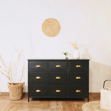 Doors With Storage, Antique Handles, Hide Clutter, Sideboards Living Room, Mid Century Boho, Black Sideboard, Eclectic Modern, Wooden Sideboard, Tv Sideboard