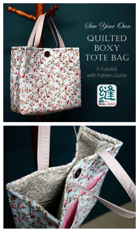 Diy Quilted Bag Pattern, Box Bag Sewing Pattern, Box Tote Bag Pattern Free, Book Bag Pattern Free, How To Make A Quilted Bag, Tote Bag With Pockets Pattern Free, Square Bottom Tote Bag Pattern, Tote Sewing Pattern Free, Free Quilted Bag Patterns