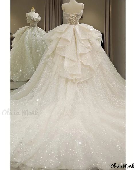 Olivia Mark -  Exquisite Bridal Ensemble: Shoulder Veil and Regal Train for the Sophisticated Bride Tulle Ruffle Wedding Dress, Shoulder Veil, Elegant Bridal Gown, Ruffle Wedding Dress, Bridal Ball Gown, Sophisticated Bride, Wedding Dress Fabrics, Princess Wedding Dresses, Luxury Bridal