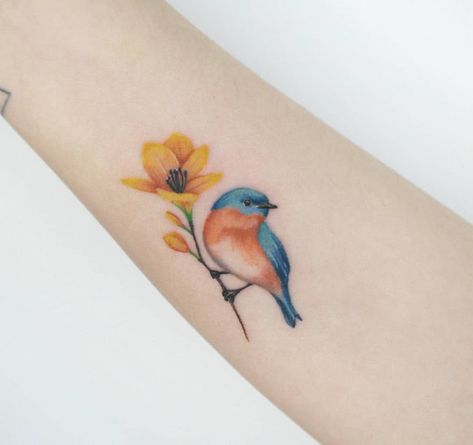 Top 51+ Best Bluebird Tattoo Ideas - [2021 Inspiration Guide] Thing One And Thing Two Tattoo, Bird Flower Tattoo Design, Bluebird Tattoos For Women, Small Blue Bird Tattoo, Small Bluebird Tattoo, Bluebird Tattoo Meaning, Plumeria Tatoos, Eastern Bluebird Tattoo, Blue Bird Tattoos For Women