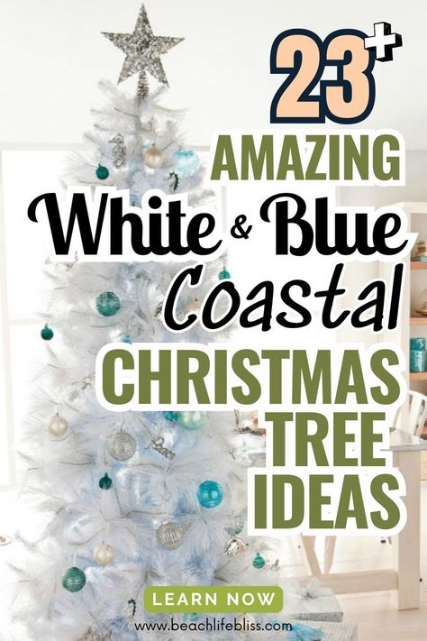 White Christmas tree theme, blue Christmas tree theme, or a silver Christmas tree theme? Is it time to put up you Christmas tree in your beach house this year? I know I can’t wait to decorate my tree with all the fun white and blue and silver coastal accents. I’m starting to get some ideas for how I want my tree to look this year and wanted to share some of the best white and blue coastal Christmas trees in this post! Beach Theme Christmas Tree Ideas, Coastal Christmas Tree Ideas, Beachy Christmas Tree, Blue And White Coastal, Christmas Tree Theme, Aqua Christmas, Coastal Christmas Tree, Beachy Christmas, Blue Christmas Tree