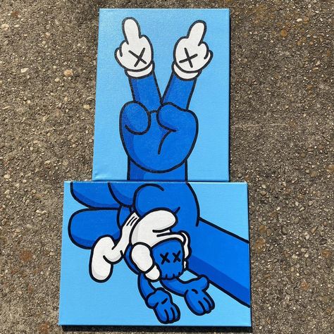 smurf x kaws 2pc set 💙 12x16 canvases... - Depop Kaws Painting, Cartoon Paintings, Mural Art Design, Cute Painting, Painting Canvases, Cartoon Painting, Cute Paintings, Pencil Art Drawings, Paint Art