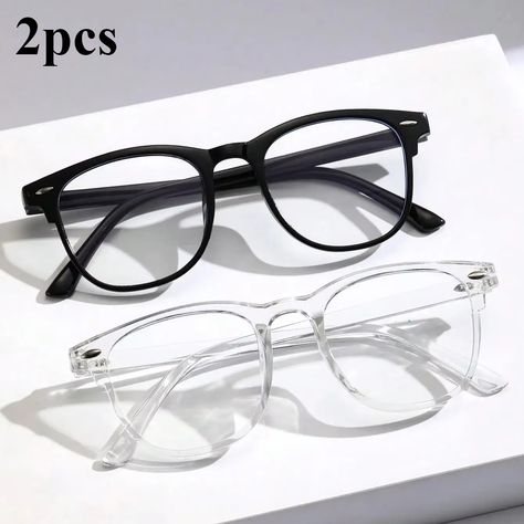 2PCS Unisex Square Plastic Frame Trendy Anti-Blue Light Clear Glasses for Back To School Clothing