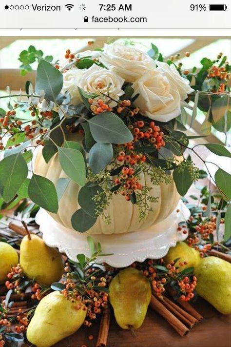 Fall decor Apple Candle Holders, Pumpkin Vase, Pumpkin Arrangements, Fall Flower Arrangements, Pumpkin Flower, Fall Table Settings, Autumn Table, Fall Arrangements, Autumn Decorating