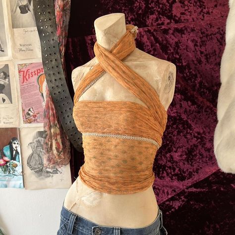 strapless vintage silk orange scarf top with the... - Depop Silk Scarf Top, Depop Clothes, Top With Scarf, Orange Scarf, Fits Clothes, Orange Blouse, Scarf Top, Orange Top, Streetwear Fashion Women