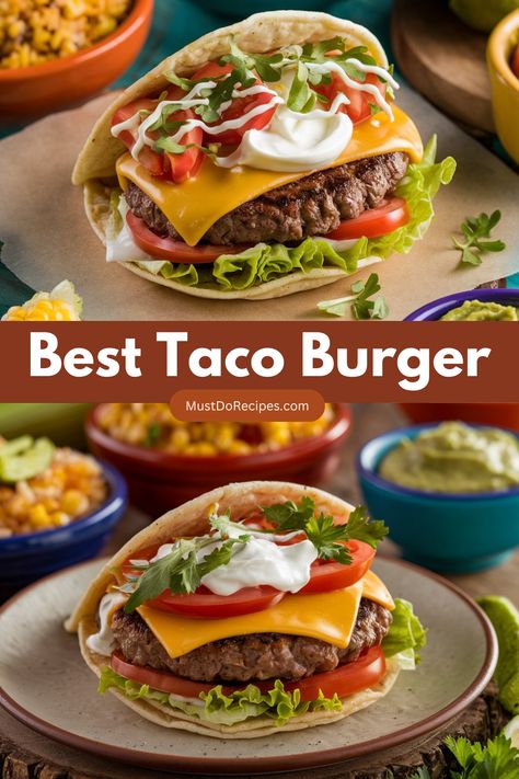 Learn how to create the best taco burger with this step-by-step guide. From taco-spiced patties to fresh toppings and tortillas, this recipe is a crowd-pleaser. Perfect for weeknight meals or hosting guests, pin it now for a mouthwatering Tex-Mex treat! Taco Cheeseburger, Burger At Home, Taco Burger, Guacamole Salsa, Chipotle Mayo, Flat Top Griddle, Burger Recipe, Smash Burger, Burger Buns