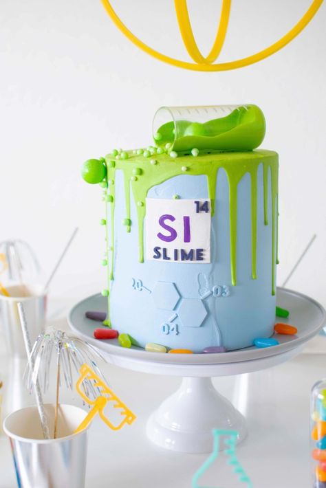 Chemistry Cake, Science Lab Party, Science Themed Birthday Party, Mad Scientist Birthday Party, Lab Party, Science Party Ideas, Science Cake, Science Party Decorations, Science Birthday Party Ideas