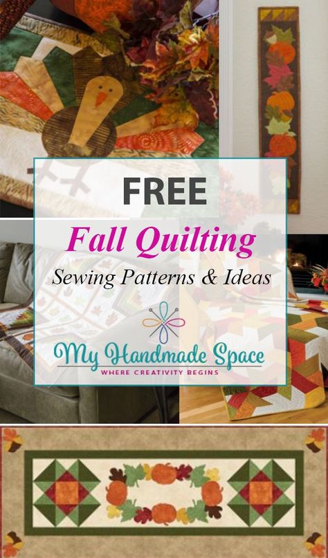 Fall Quilting Patterns FREE Quilting Patterns Free, Handmade Closet, Fall Quilt Patterns, Free Quilting Patterns, Halloween Sewing, Fall Sewing, Quilted Table Runners Patterns, Diy Wardrobe, Fall Quilts