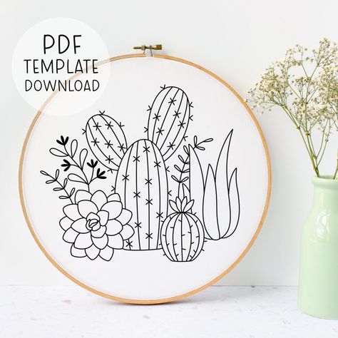 Embroidery Free Templates, Embroidery Templates Free Printable, Cactus Embroidery Pattern, Hand Embroidery Patterns Free Templates, Succulent Embroidery, Embroidery Cactus, Embroidery Patterns Free Templates, Whimsical Embroidery, Embroidery Guide