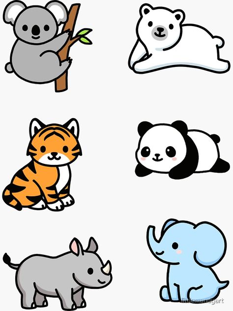 "Endangered Animal Sticker Pack" Sticker by littlemandyart | Redbubble Easy Animal Drawings, Cartoon Drawings Of Animals, Animal Doodles, Cute Kawaii Animals, Cute Animal Drawings Kawaii, Easy Doodle Art, Easy Doodles Drawings, Cute Doodles Drawings, Endangered Animals