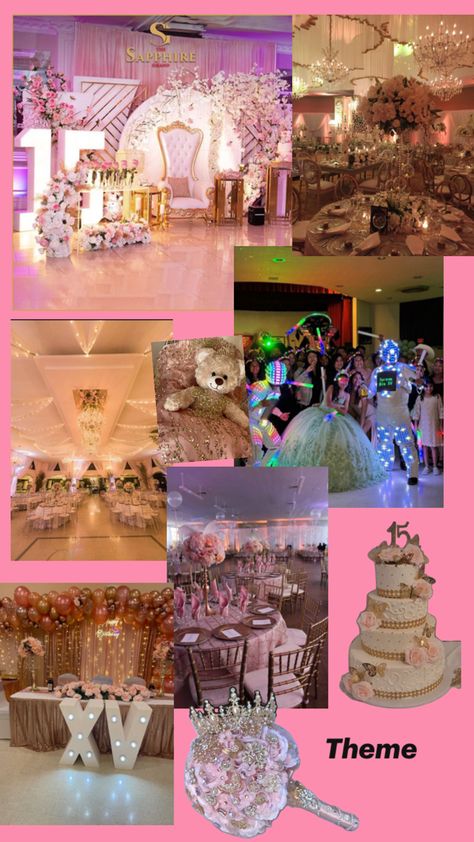 Quince Themes Pink, Quince Ideas Decoration, Quince Ideas Themes, Rose Gold Quinceanera Theme, Quinceanera Aesthetic, Quinceanera Ideas Themes Unique, Quince Theme Ideas, Pink Quince Theme, Gold Quinceanera Theme