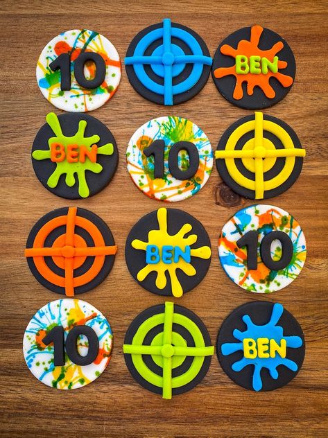 Paintball Laser Tag Kids Teenager Birthday Party Decorations Favors Fondant Edible Cupcake Cake Treat Toppers Paint Gellyball - Etsy Paintball Party Cupcakes, Gellyball Birthday Cake, Laser Tag Cookies, Paintball Party Decorations, Gellyball Birthday Party Ideas, Laser Tag Cupcakes, Paintball Cookies, Gellyball Party, Paintball Party Ideas