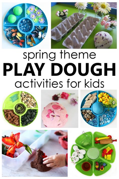 Spring Play Dough Activities for kids with fun play dough invitations and play dough sensory activities for preschoolers. Spring Theme Preschool Activities, Dough Activities For Kids, Spring Playdough, Spring Play Dough, Play Dough Invitation, Play Dough Activities, Spring Lesson Plans, Spring Theme Preschool, Play Dough Recipes