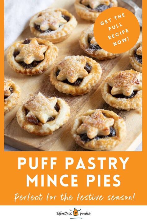 Easy puff pastry mince pies made with shop-bought puff pastry and sweet mincemeat! The perfect Christmas bake. Mince Pies Recipe, Easy Puff Pastry Desserts, Recipes Using Puff Pastry, Mini Mince Pies, Mince Pie Recipe, Mince Pies Christmas, Easy Puff, Xmas Desserts, Christmas Breakfast Recipe