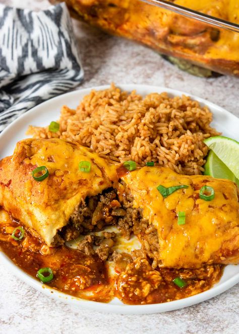 Smothered Burrito Recipe, Refried Beans Mexican, Smothered Burrito, Ground Beef Burritos, Smothered Beef Burritos, Beans Mexican, Smothered Burritos, Beef Burrito Recipe, Hamburger Meals