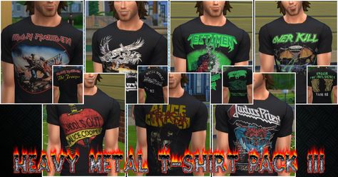 STATUS untested - by DocStone / Mod The Sims - Heavy Metal T-Shirt Pack 3 Sims 4 Cc Heavy Metal, Metal Head Sims 4 Cc, Metal Sims 4 Cc, Sims 4 Metal Cc, Sims 4 Male Clothes, Iron Maiden Shirt, Metal T Shirt, Sims Packs, Clothing Male