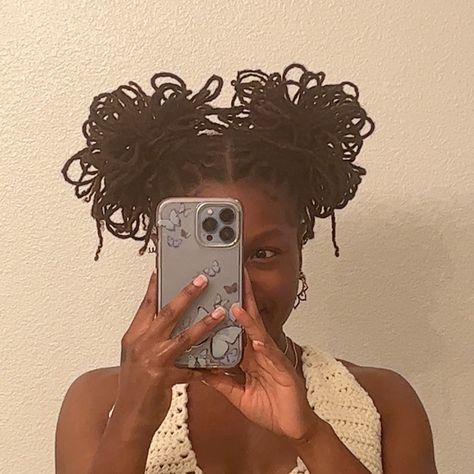 Loc petal style two buns #locstyles #locs #crochet #hair #locstylesforwomen #laurynoliva Loc Petals, Two Buns, Locs Crochet, Bun Styles, Beautiful Natural Hair, Black Inspiration, Crochet Hair, Locs Hairstyles, Loc Styles