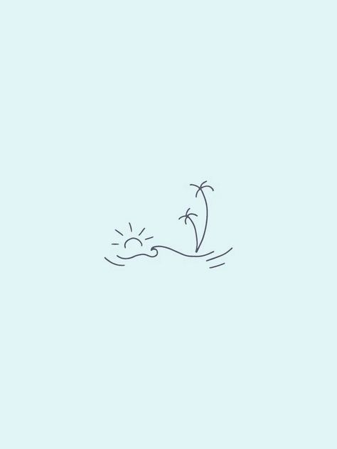 Beach Themed Tattoos Minimalist, Cute Simple Ocean Tattoos, Island In The Sun Tattoo, Coastal Tattoo Ideas, Small Coastal Tattoos, Cute Beach Tattoo, Obx Tattoos Ideas, Sun Beach Tattoo, Minimal Beach Tattoo